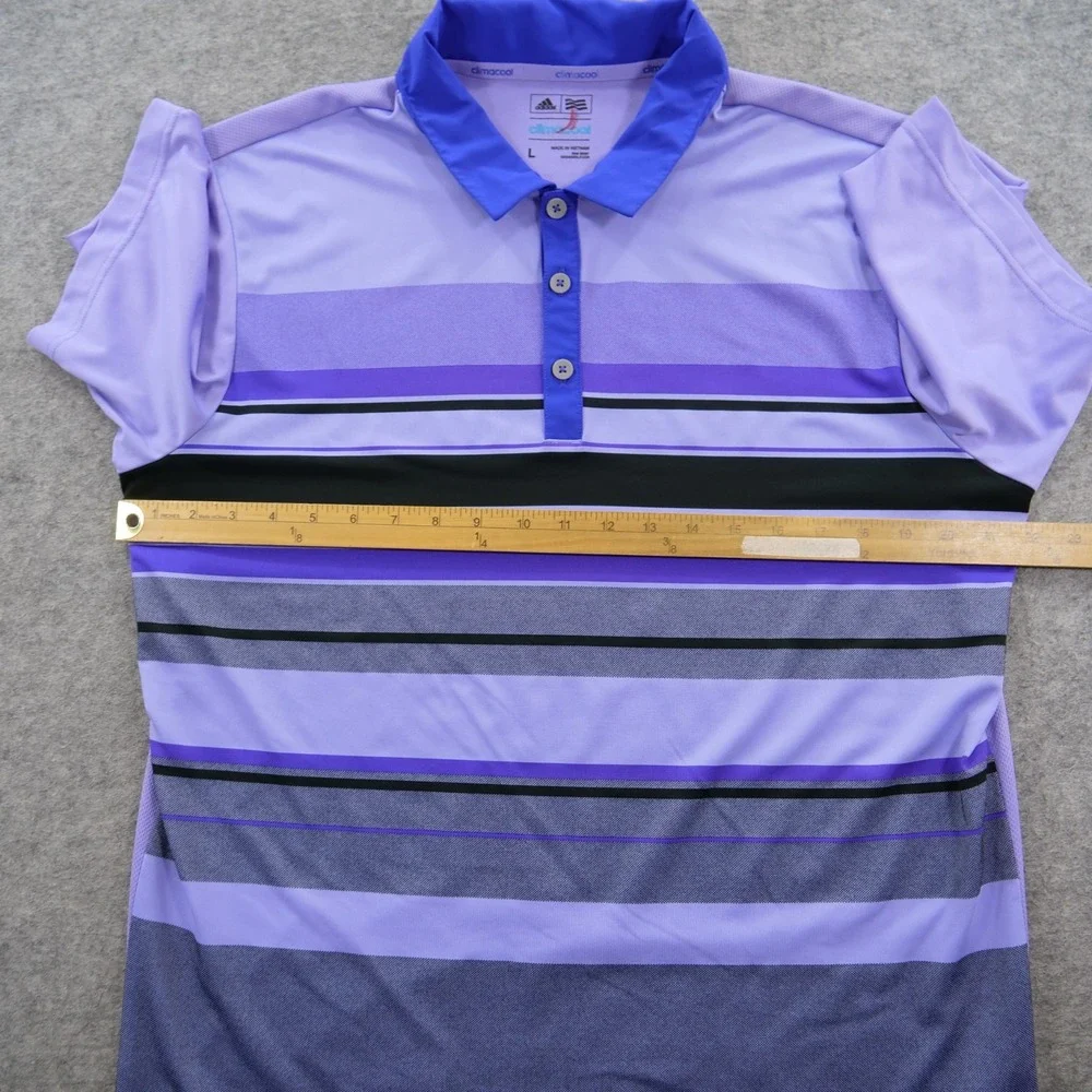 Adidas Golf Shirt Mens Large Purple Striped Climacool Short Sleeve Polo